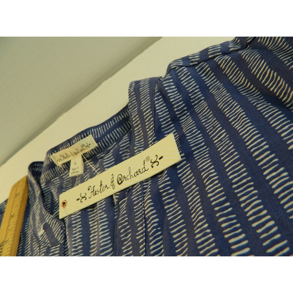 Hester & Orchard Tunic Top Women Large Blue White Striped Split Neck Cotton New - Picture 11 of 11